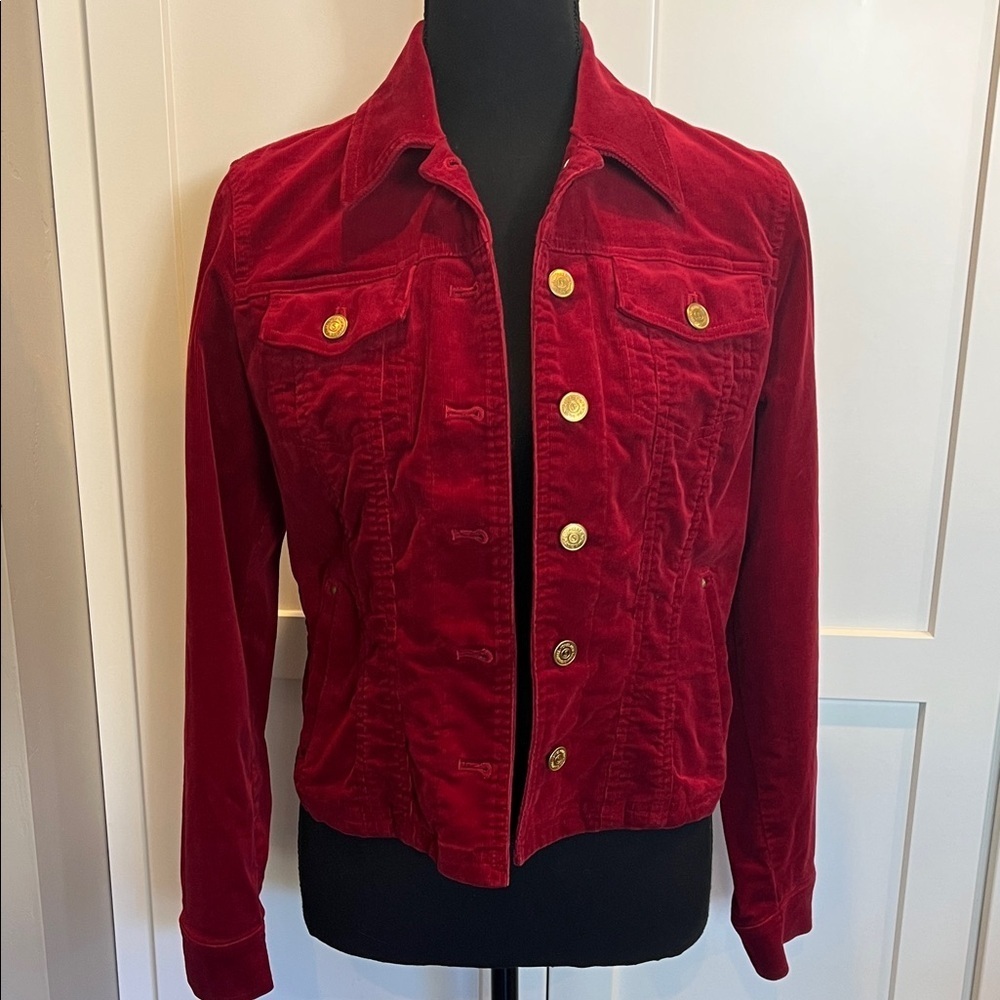 Jones New York Red Corduroy Jacket with Gold Buttons Size PP